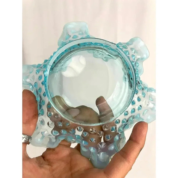 VTG Fenton Ruffled Blue Hobnail Glass Candy Dish Crimped Edges Home Decor - Picture 5 of 16